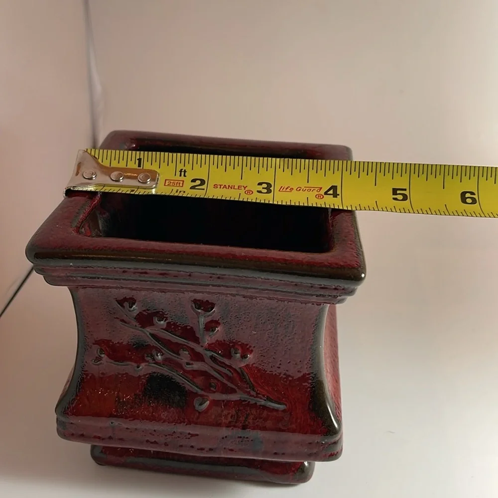 Burgundy Vase Pottery Candle Holder Heavy